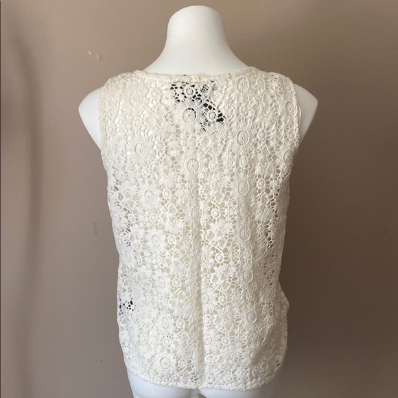 Lauren Ralph Lauren Women’s Boho Floral Beige Lace 100% Cotton Tank Top Size 10 - Picture 2 of 6